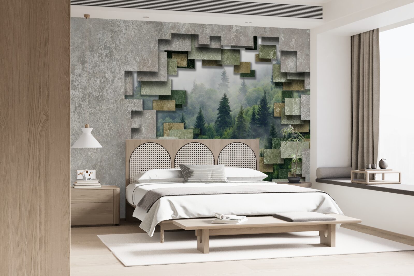 Fototapeta Múr v ruinách a ihličnaté stromy v lese