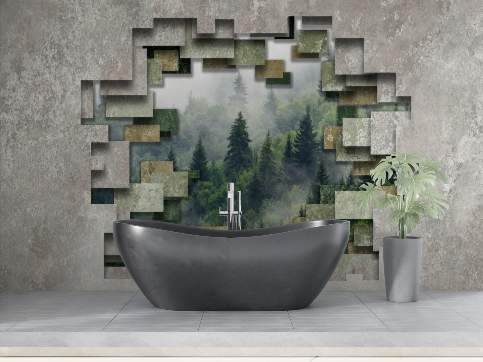 Fototapeta Múr v ruinách a ihličnaté stromy v lese