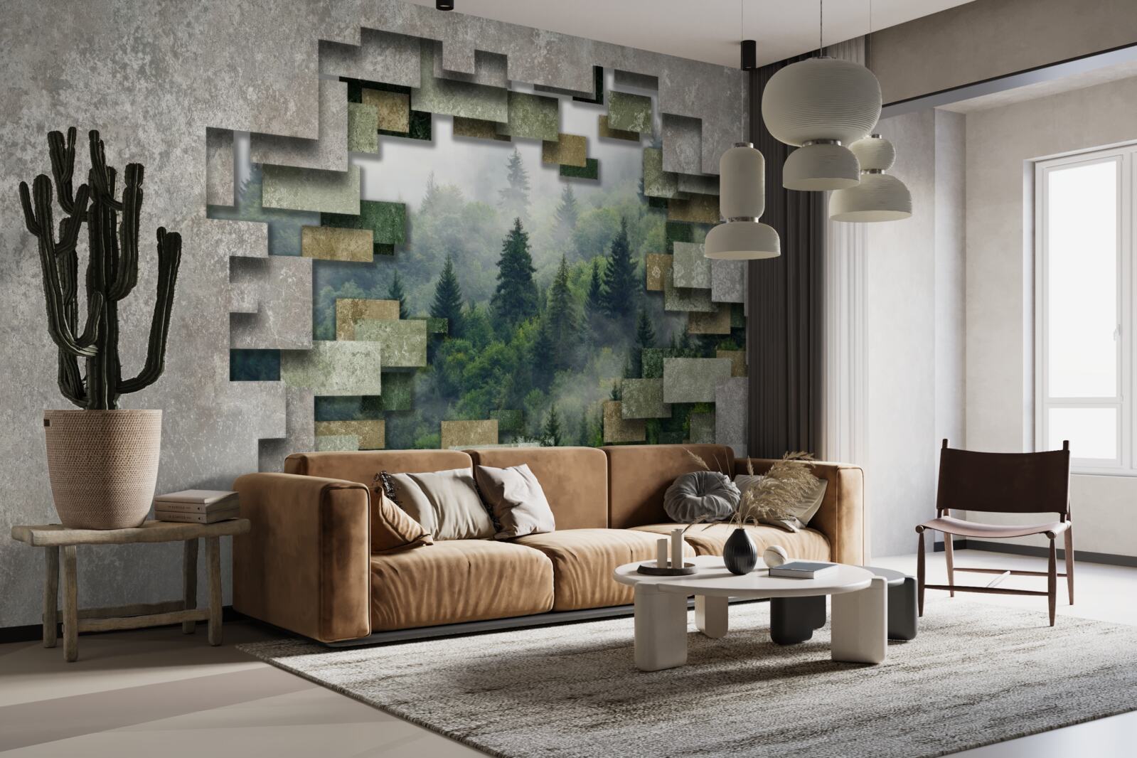 Fototapeta Múr v ruinách a ihličnaté stromy v lese