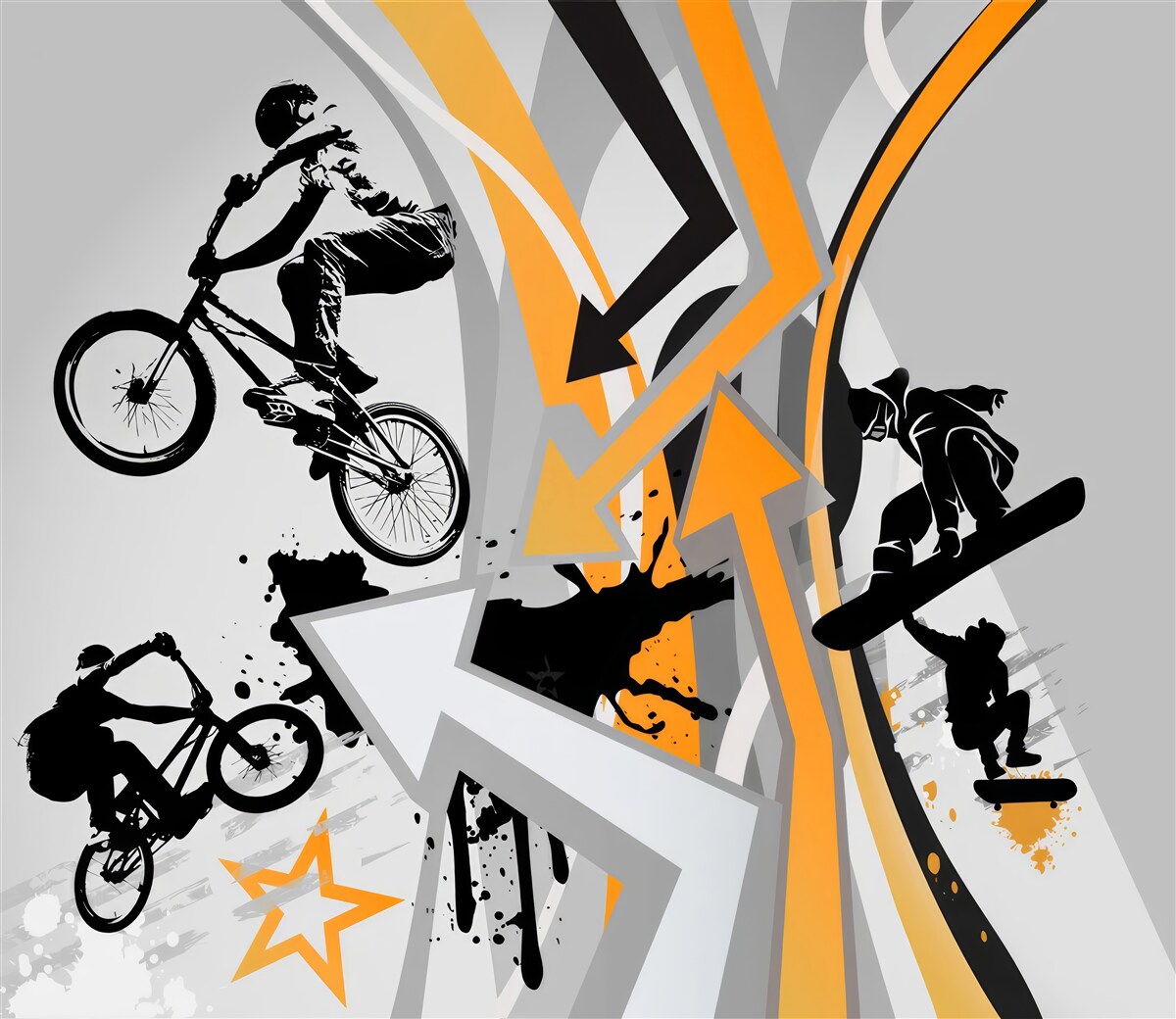 Fototapeta mladí ľudia jazdia na bicykli a skateboarde