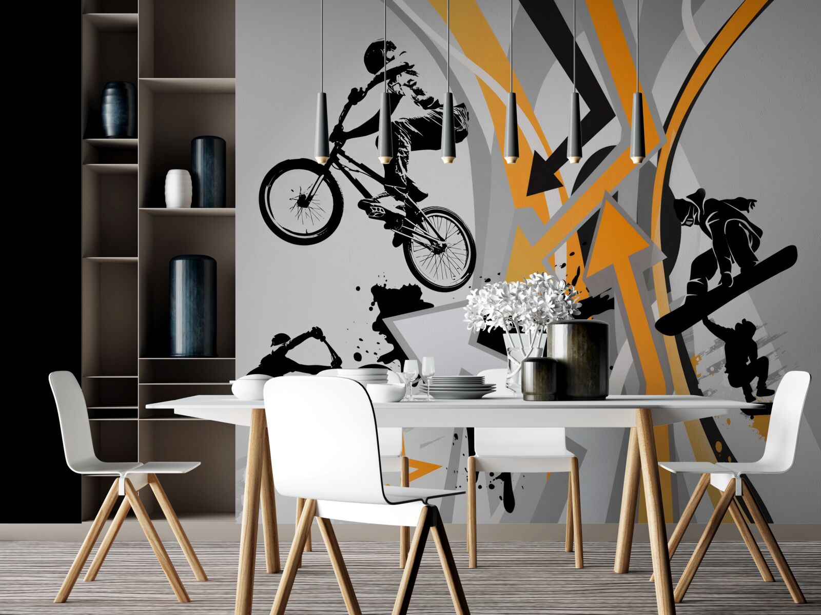 Fototapeta mladí ľudia jazdia na bicykli a skateboarde