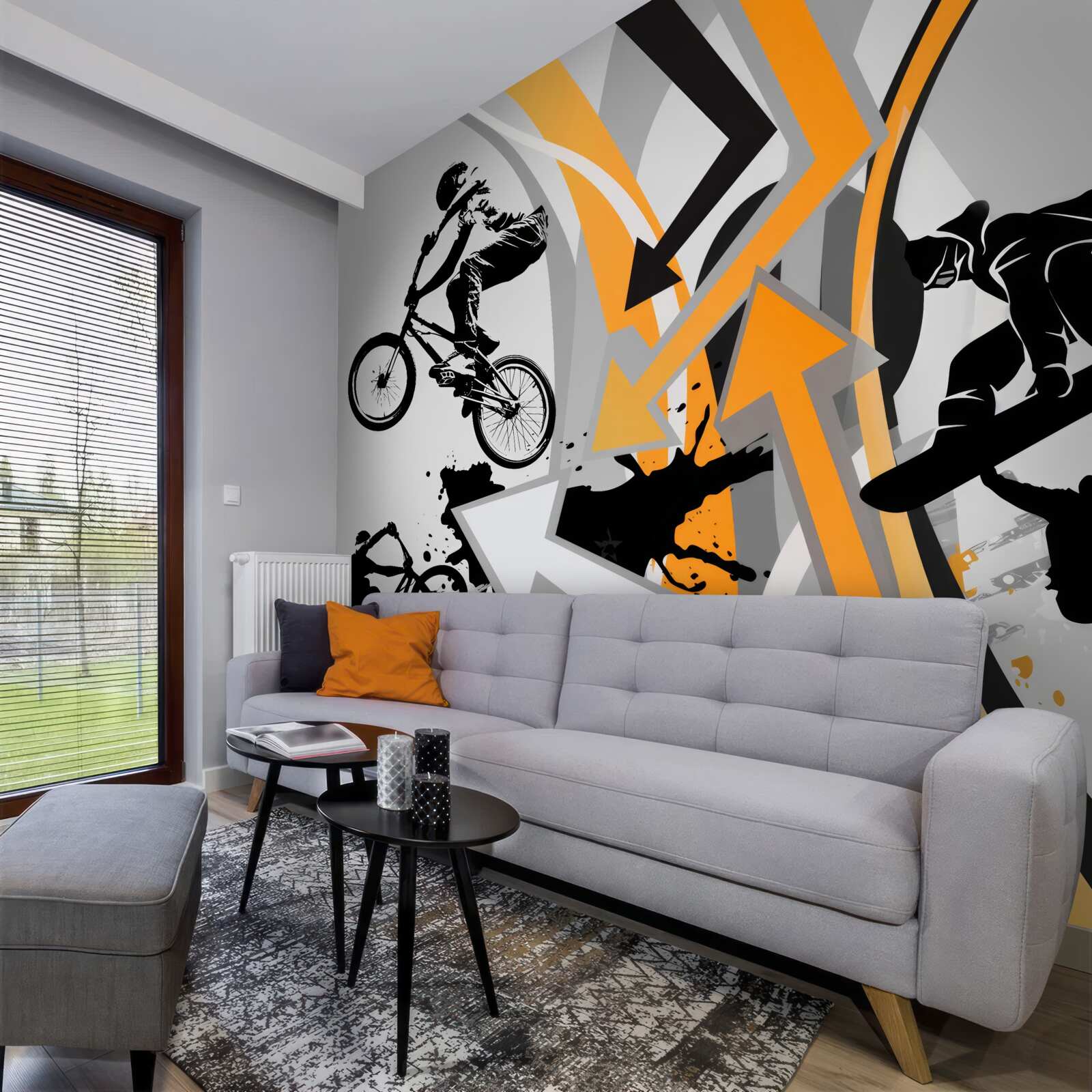 Fototapeta mladí ľudia jazdia na bicykli a skateboarde