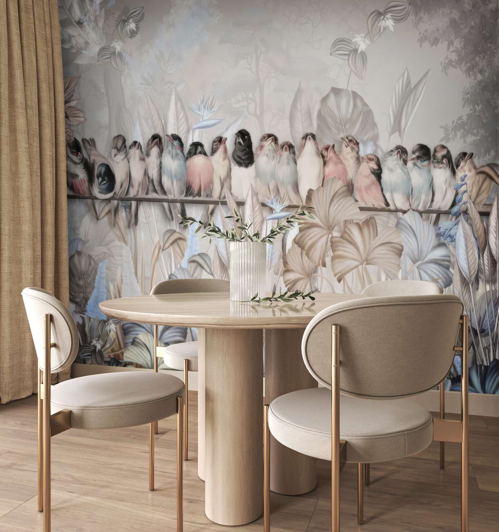 Fototapeta Veľa vtákov sedí na palici