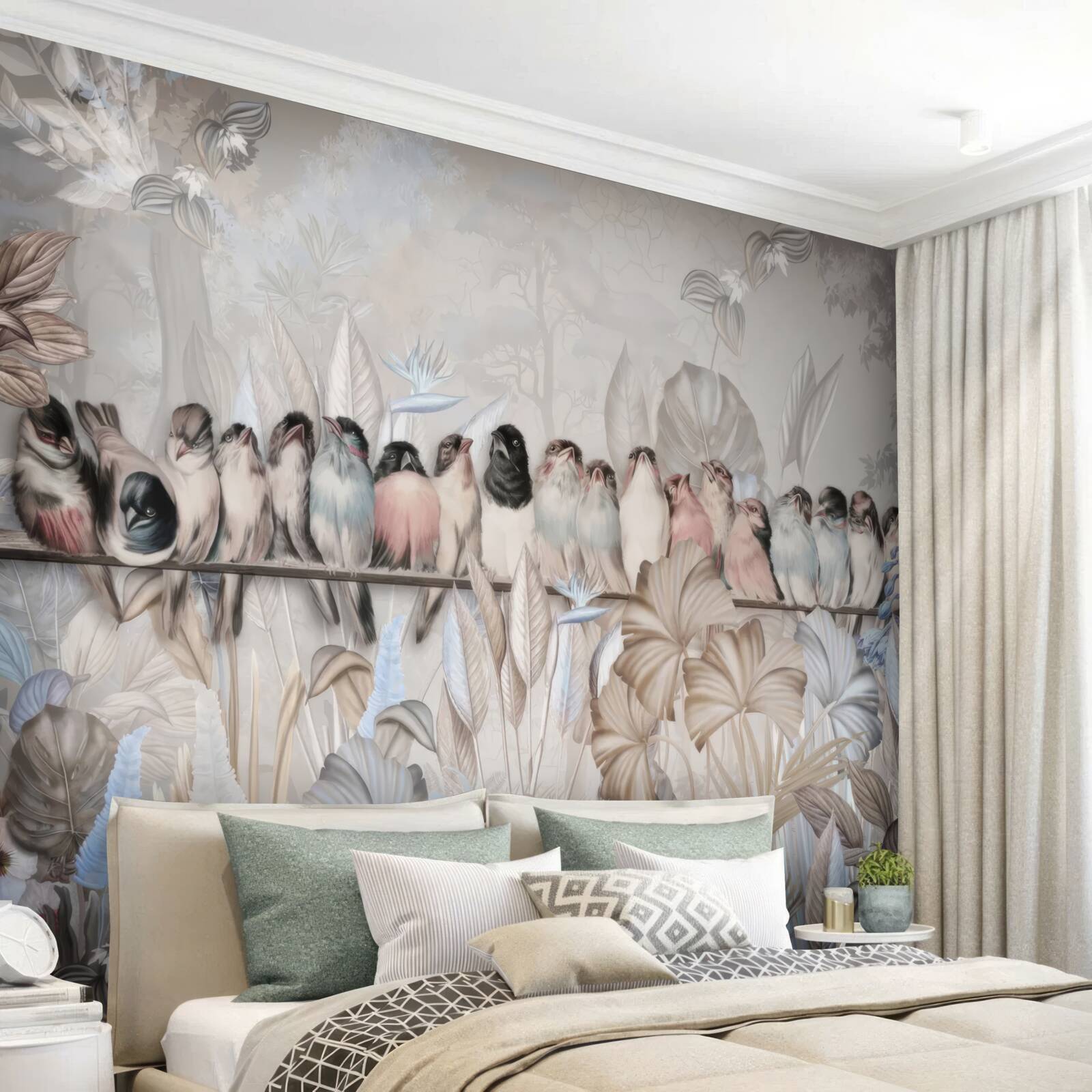 Fototapeta Veľa vtákov sedí na palici