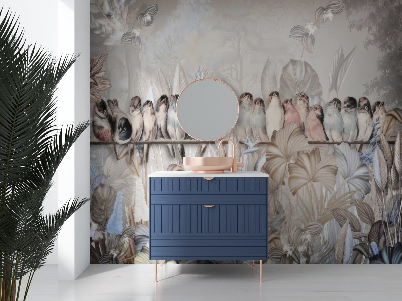 Fototapeta Veľa vtákov sedí na palici