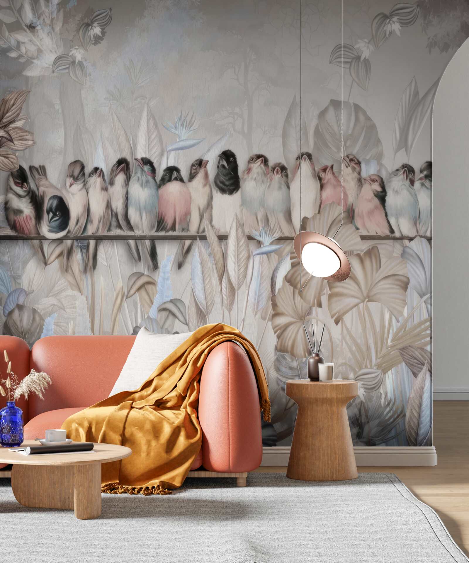 Fototapeta Veľa vtákov sedí na palici