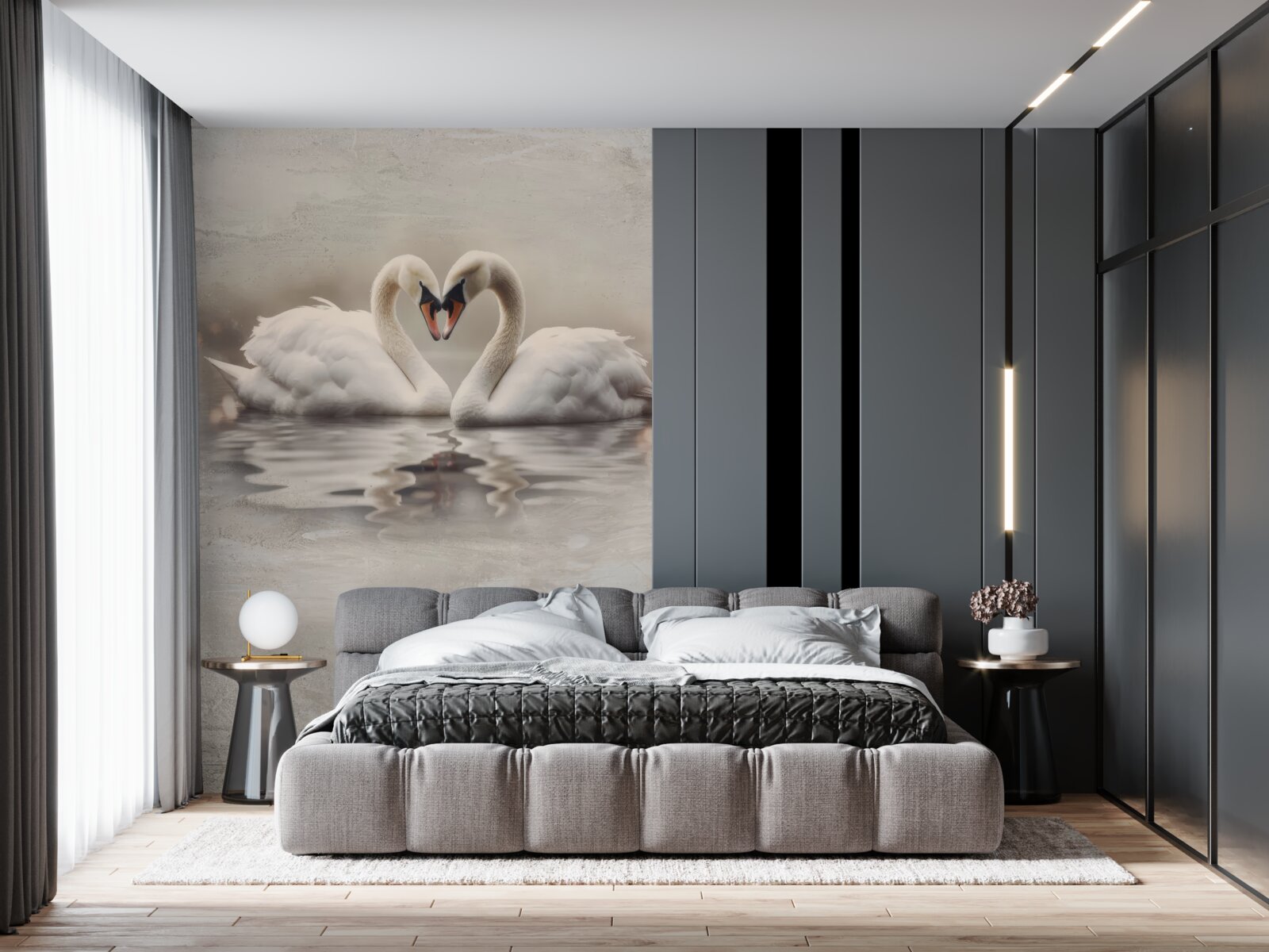 Fototapeta pár snehobielych labutí