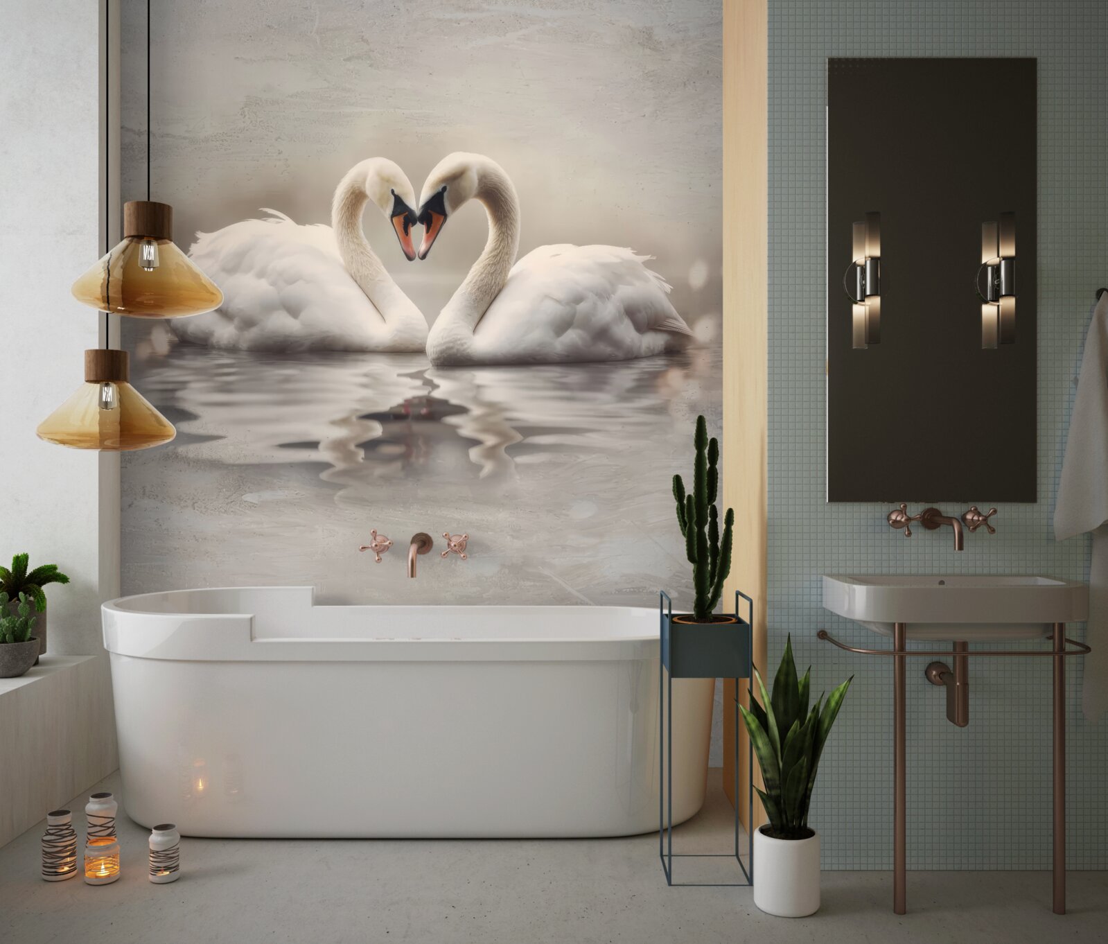 Fototapeta pár snehobielych labutí