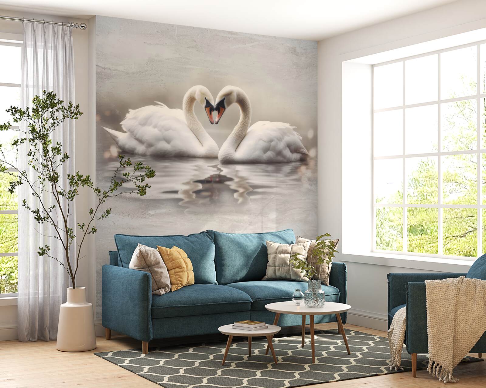 Fototapeta pár snehobielych labutí