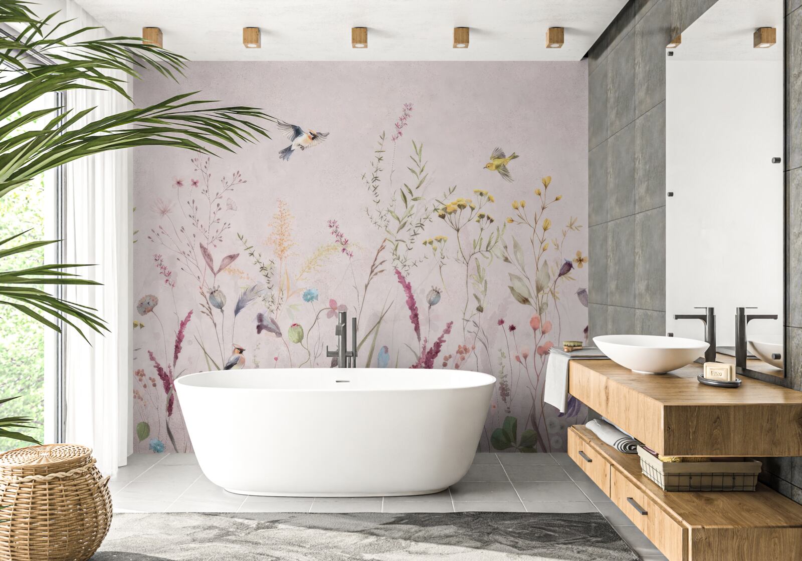 Fototapeta kvety a vtáky