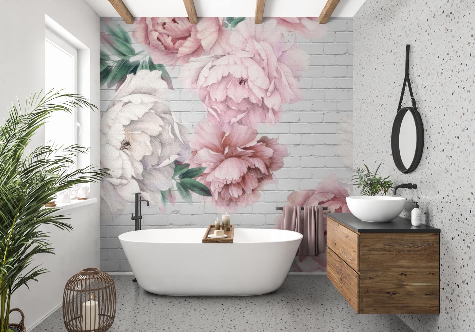 Fototapeta pivonky s ružovými a bielymi kvetmi