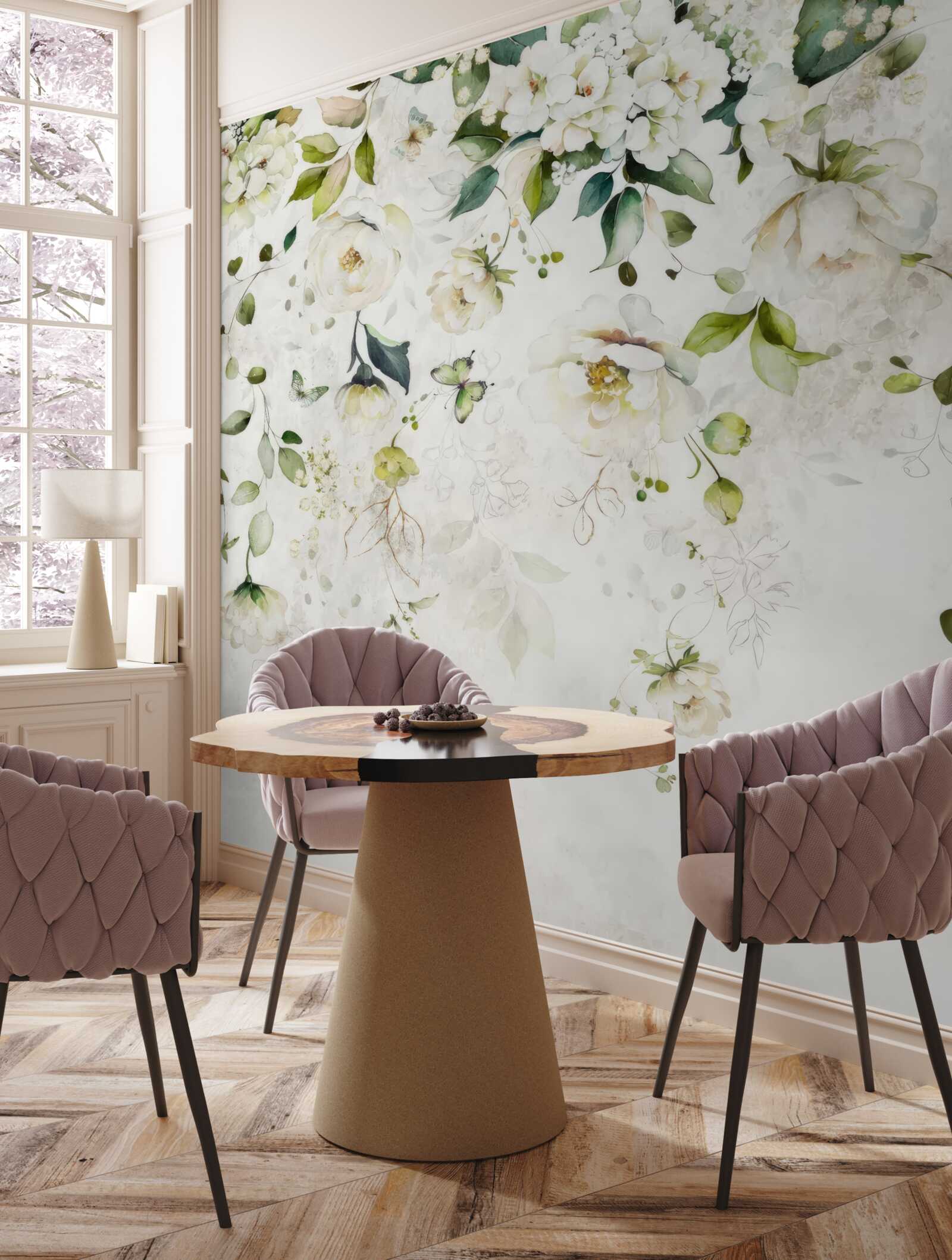 Fototapeta dolu visia konáre zdobené bielymi kvetmi