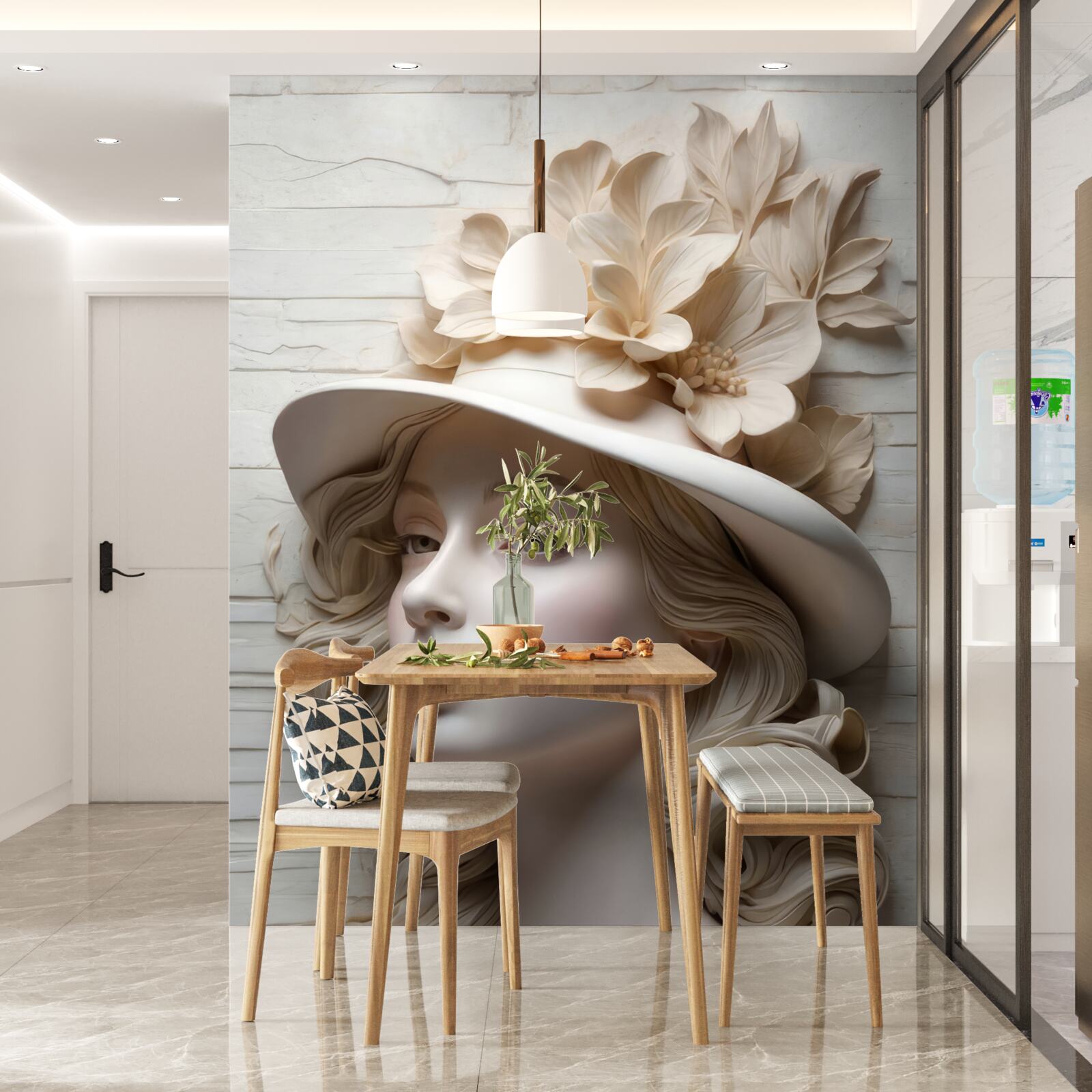 Fototapeta atraktívna dáma v klobúku zdobenom kvetmi