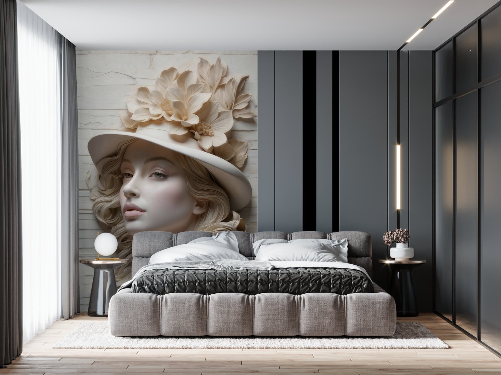 Fototapeta atraktívna dáma v klobúku zdobenom kvetmi