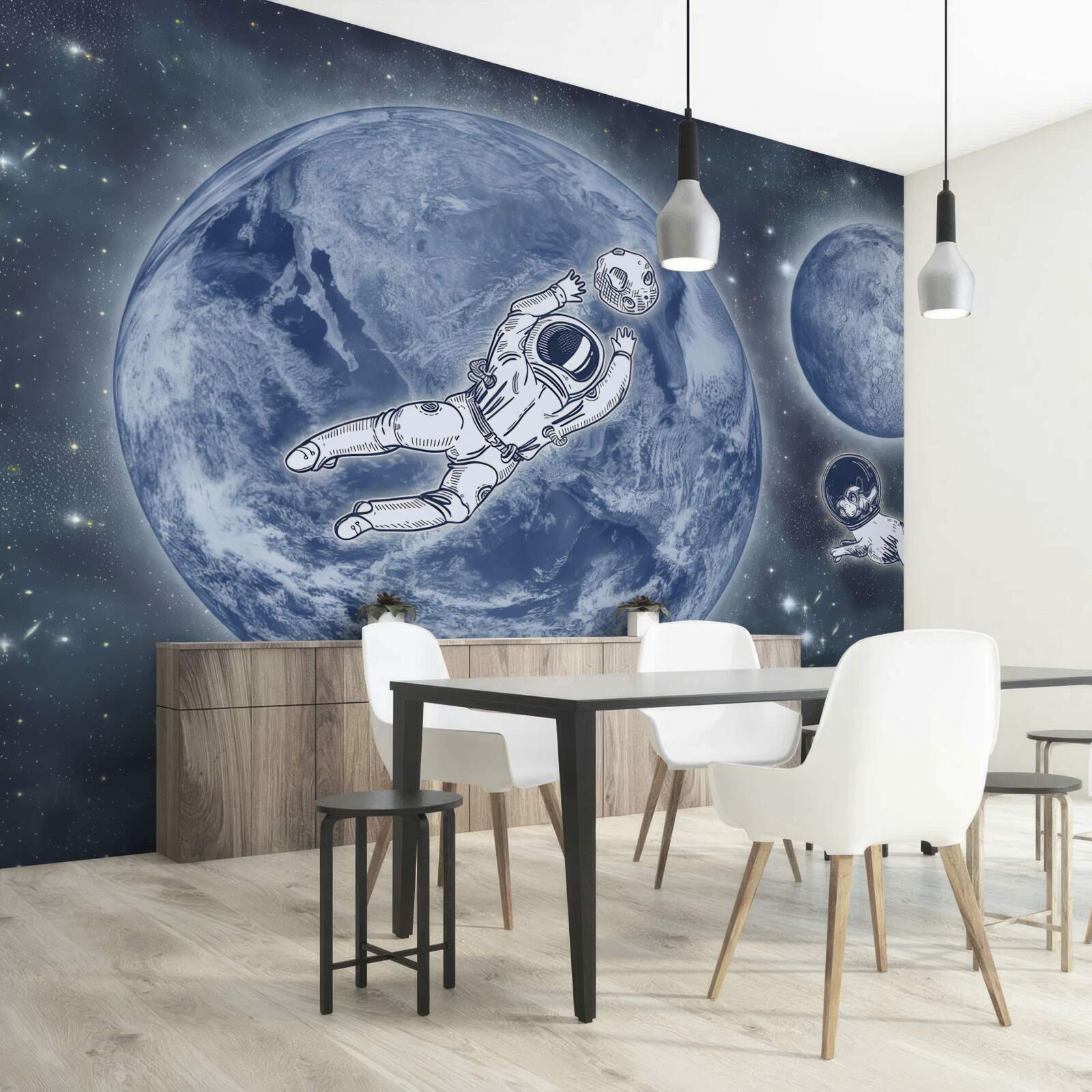 Fototapeta astronaut a pes leteli do vesmíru