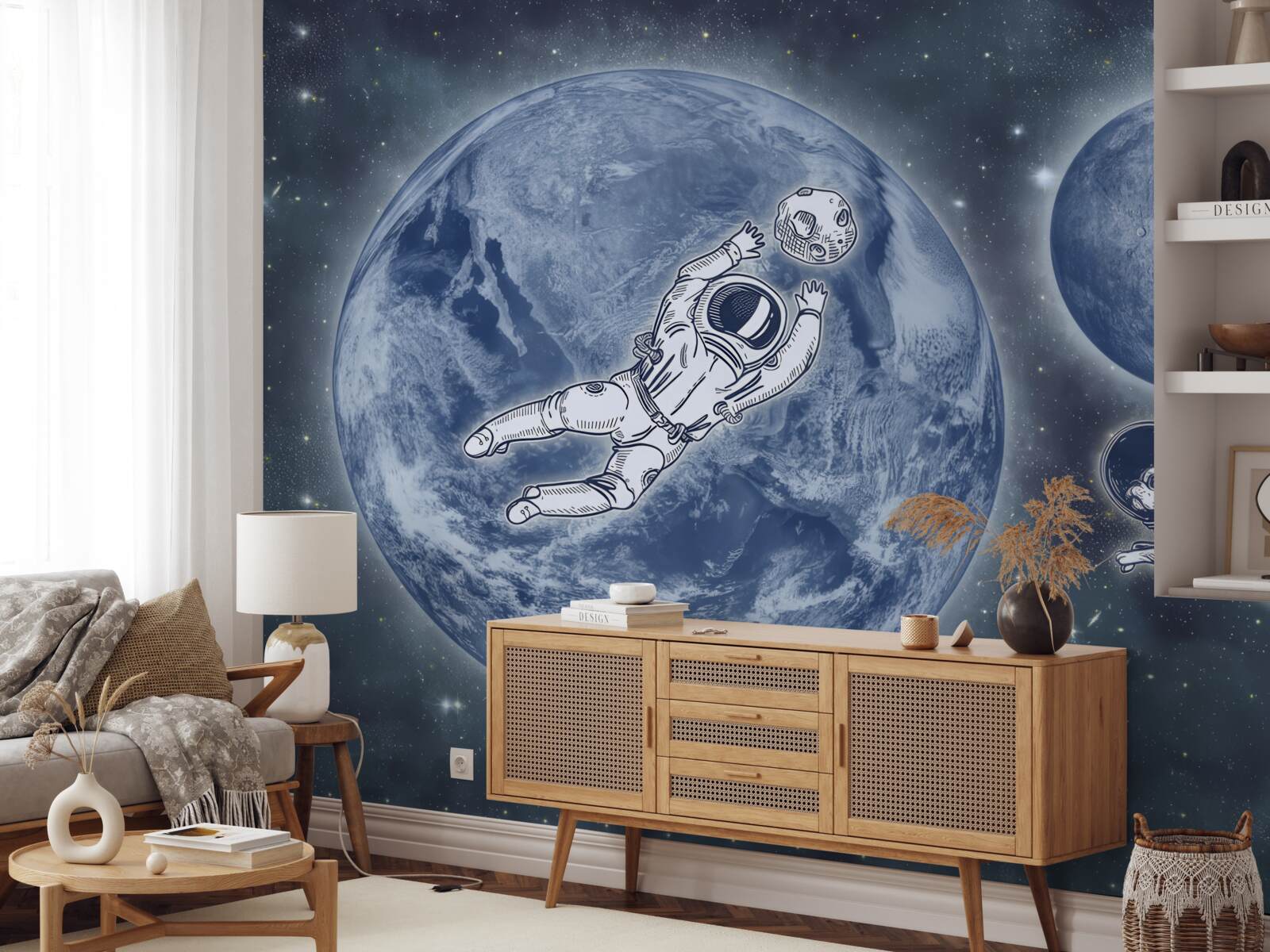 Fototapeta astronaut a pes leteli do vesmíru