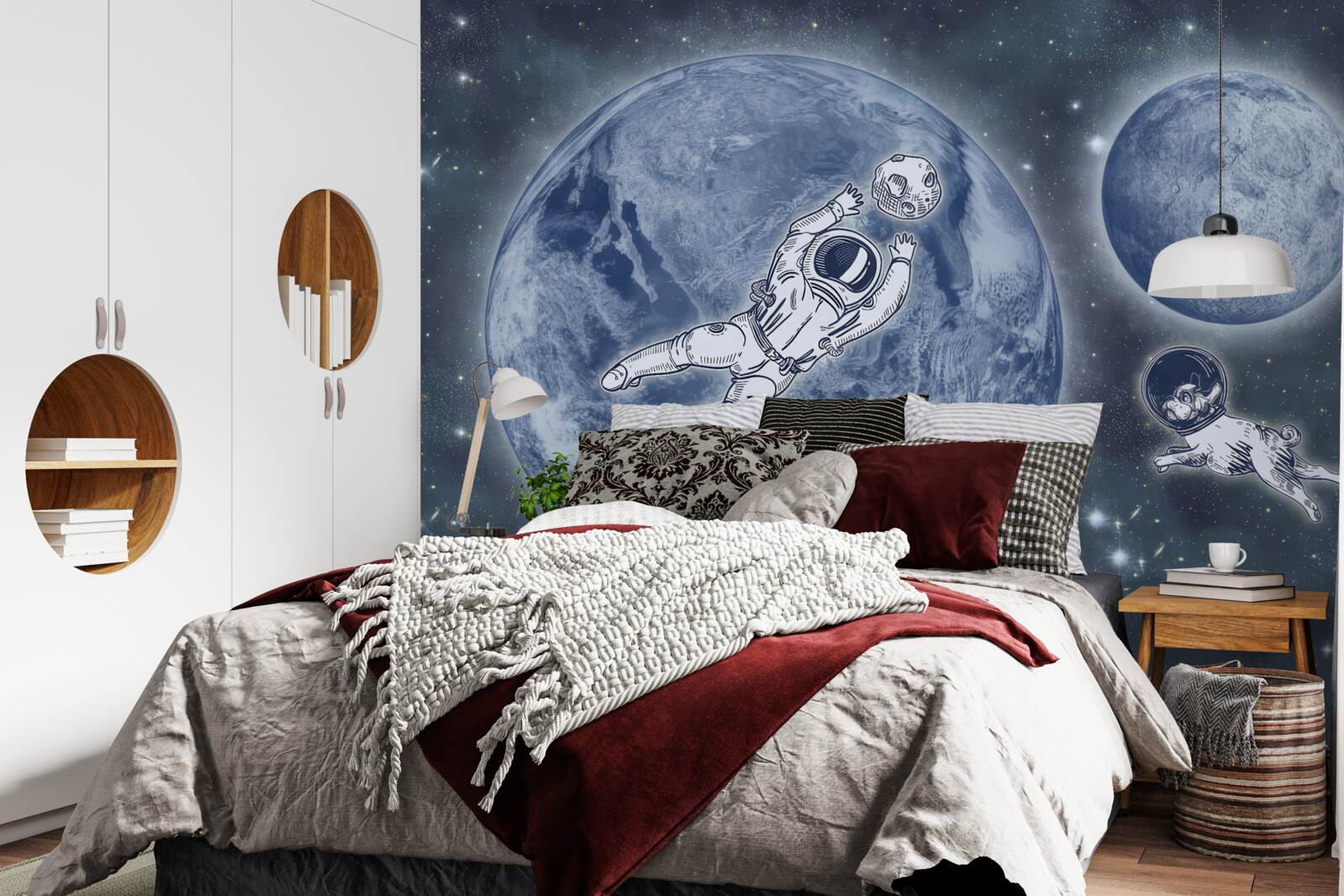 Fototapeta astronaut a pes leteli do vesmíru