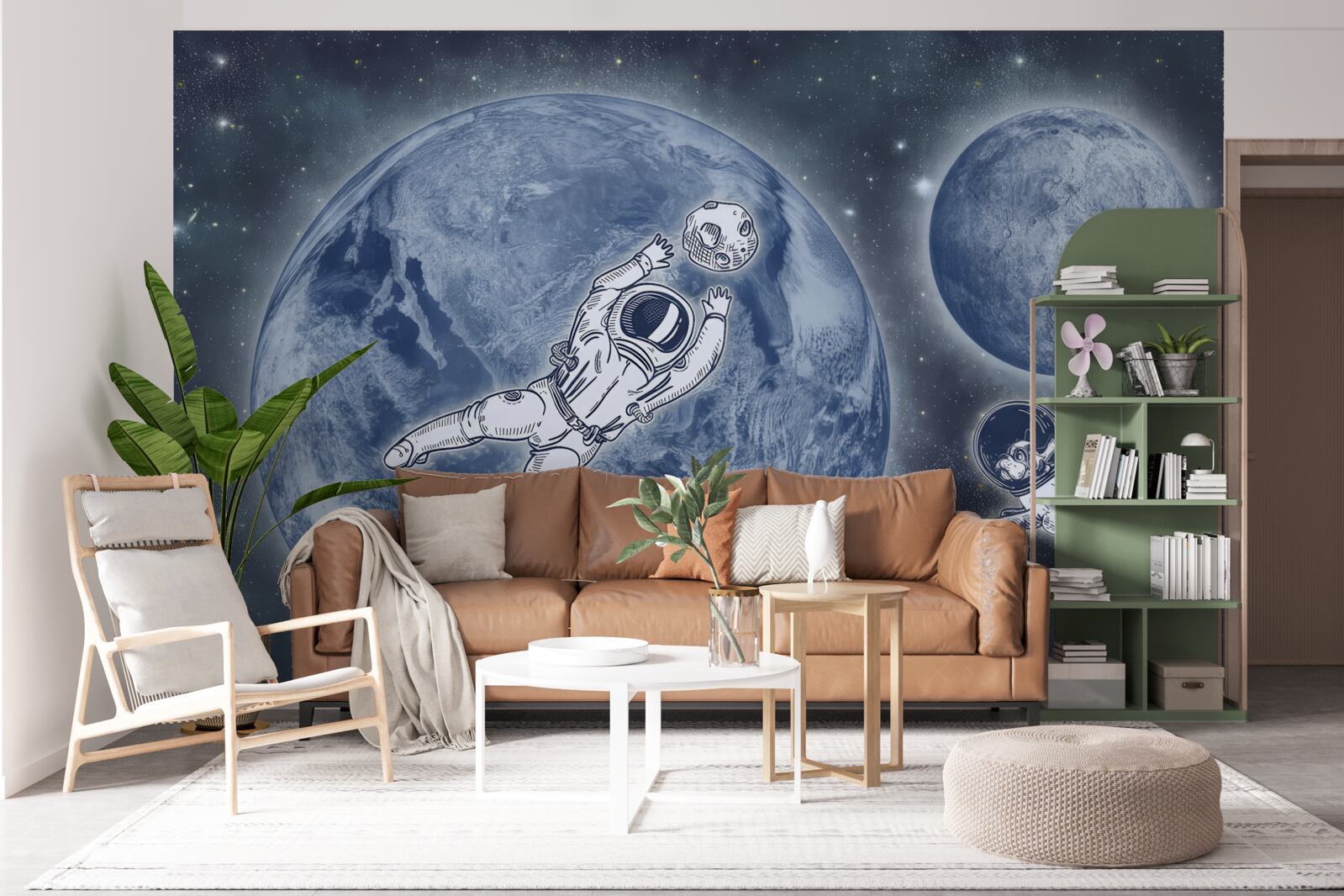 Fototapeta astronaut a pes leteli do vesmíru