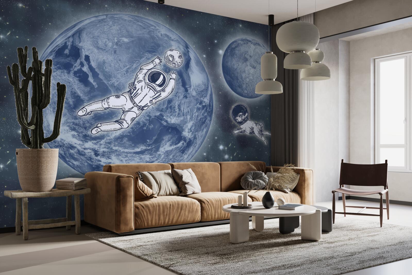 Fototapeta astronaut a pes leteli do vesmíru