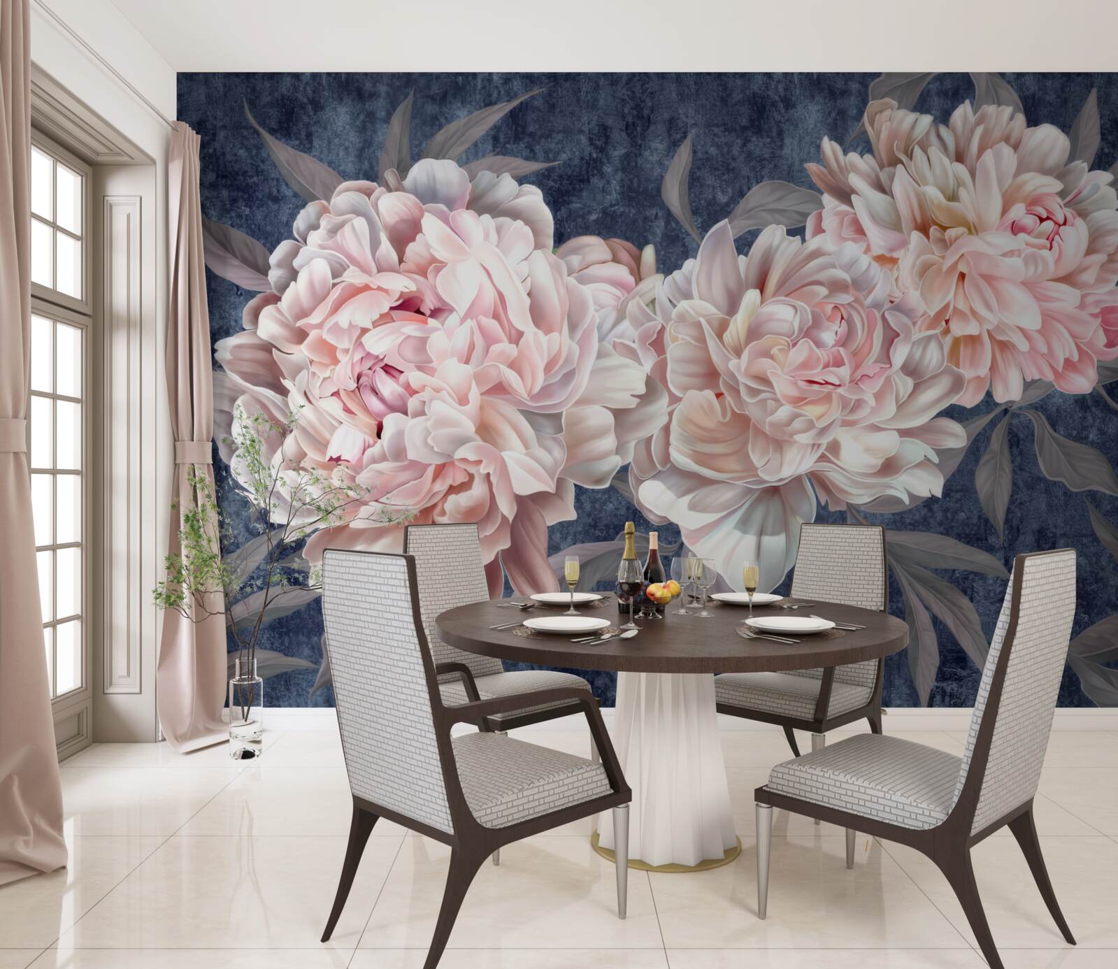 Fototapeta veľké svetlé pivonky na tmavom povrchu