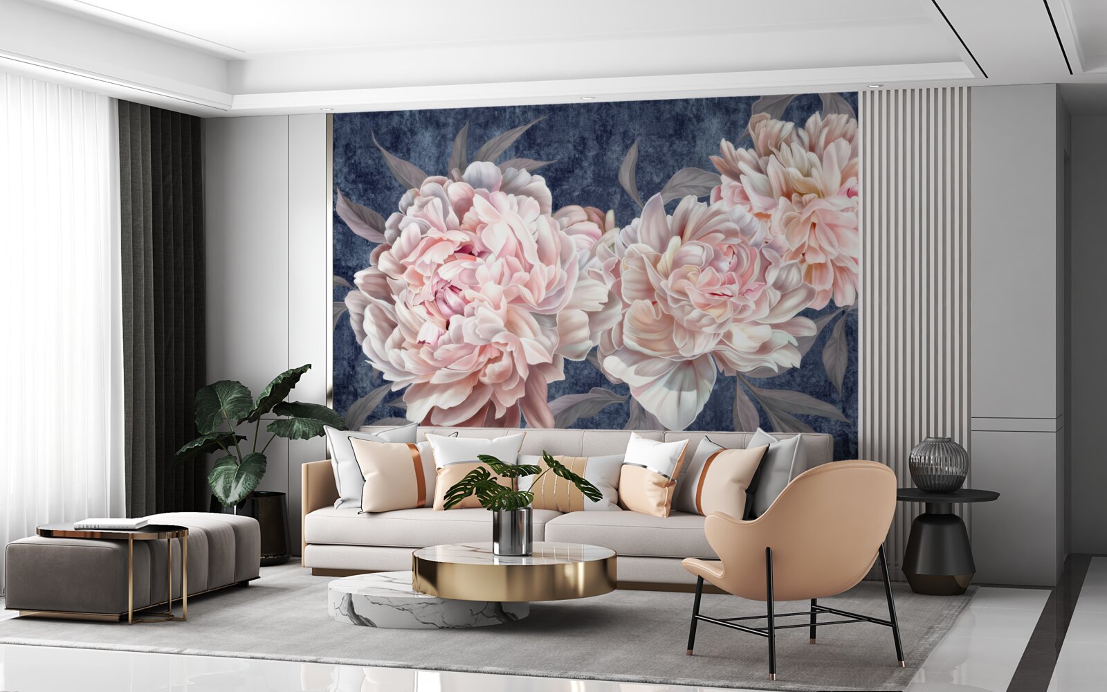 Fototapeta veľké svetlé pivonky na tmavom povrchu