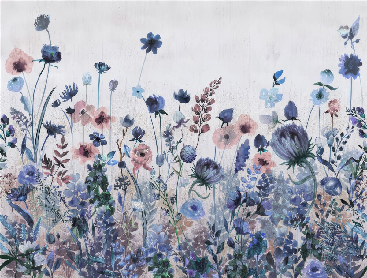 Fototapeta rastliny a kvety v odtieňoch modrej a ružovej