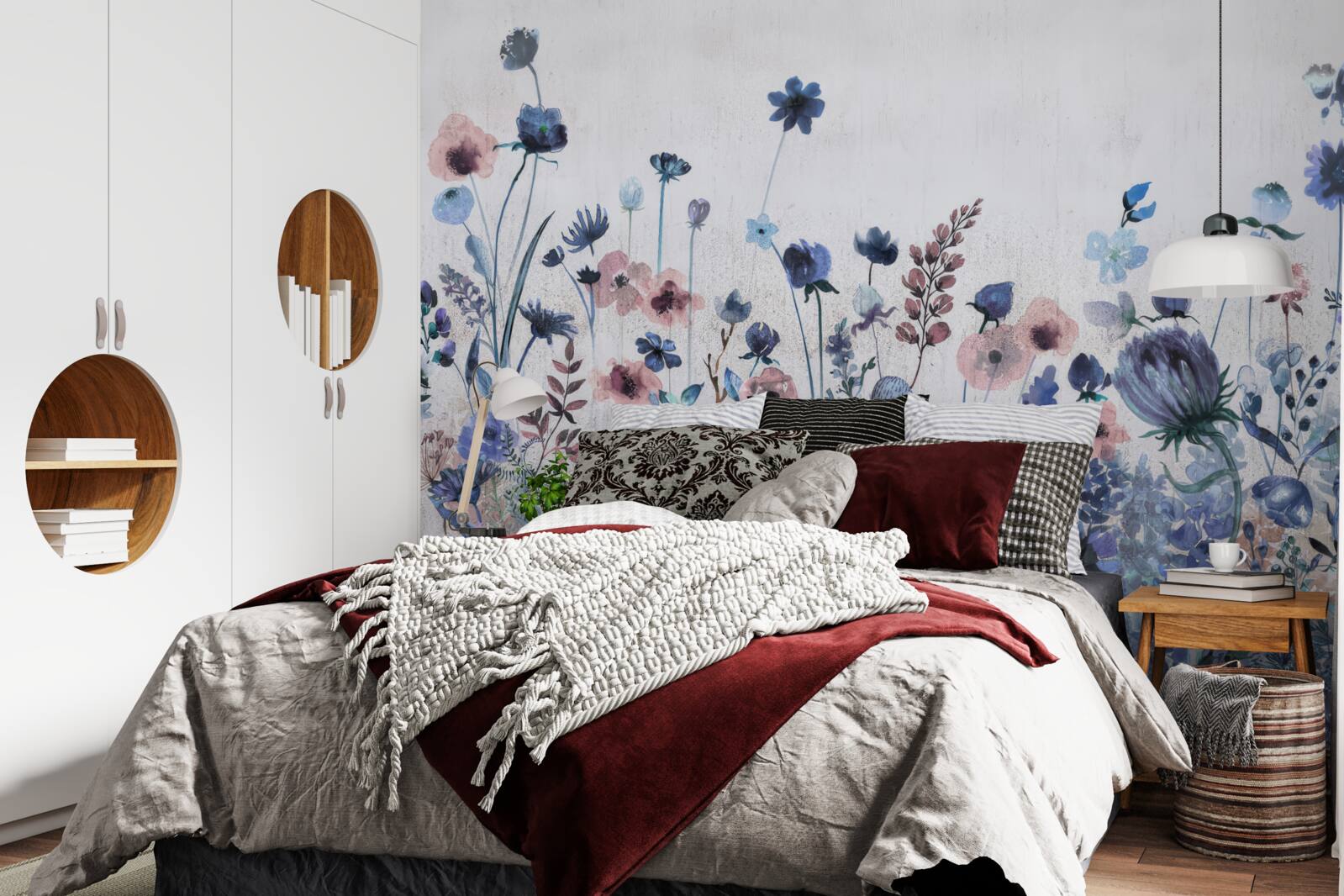 Fototapeta rastliny a kvety v odtieňoch modrej a ružovej