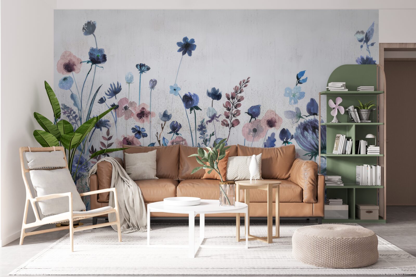 Fototapeta rastliny a kvety v odtieňoch modrej a ružovej