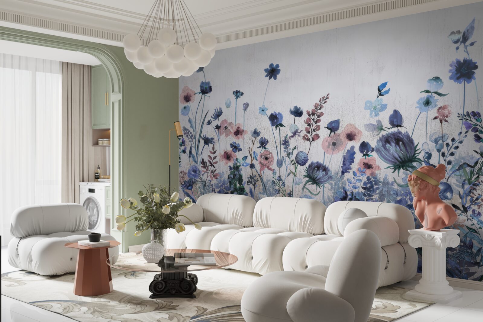 Fototapeta rastliny a kvety v odtieňoch modrej a ružovej