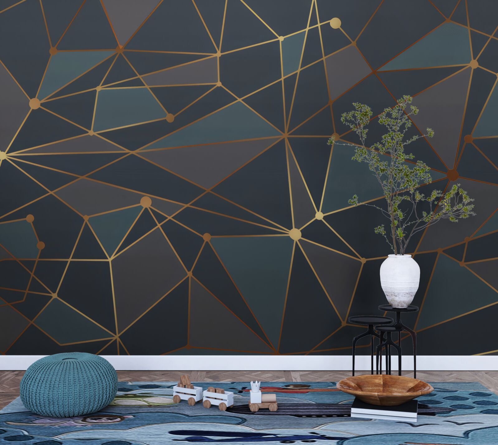 Fototapeta pozadie s geometrickými tvarmi v tmavých odtieňoch