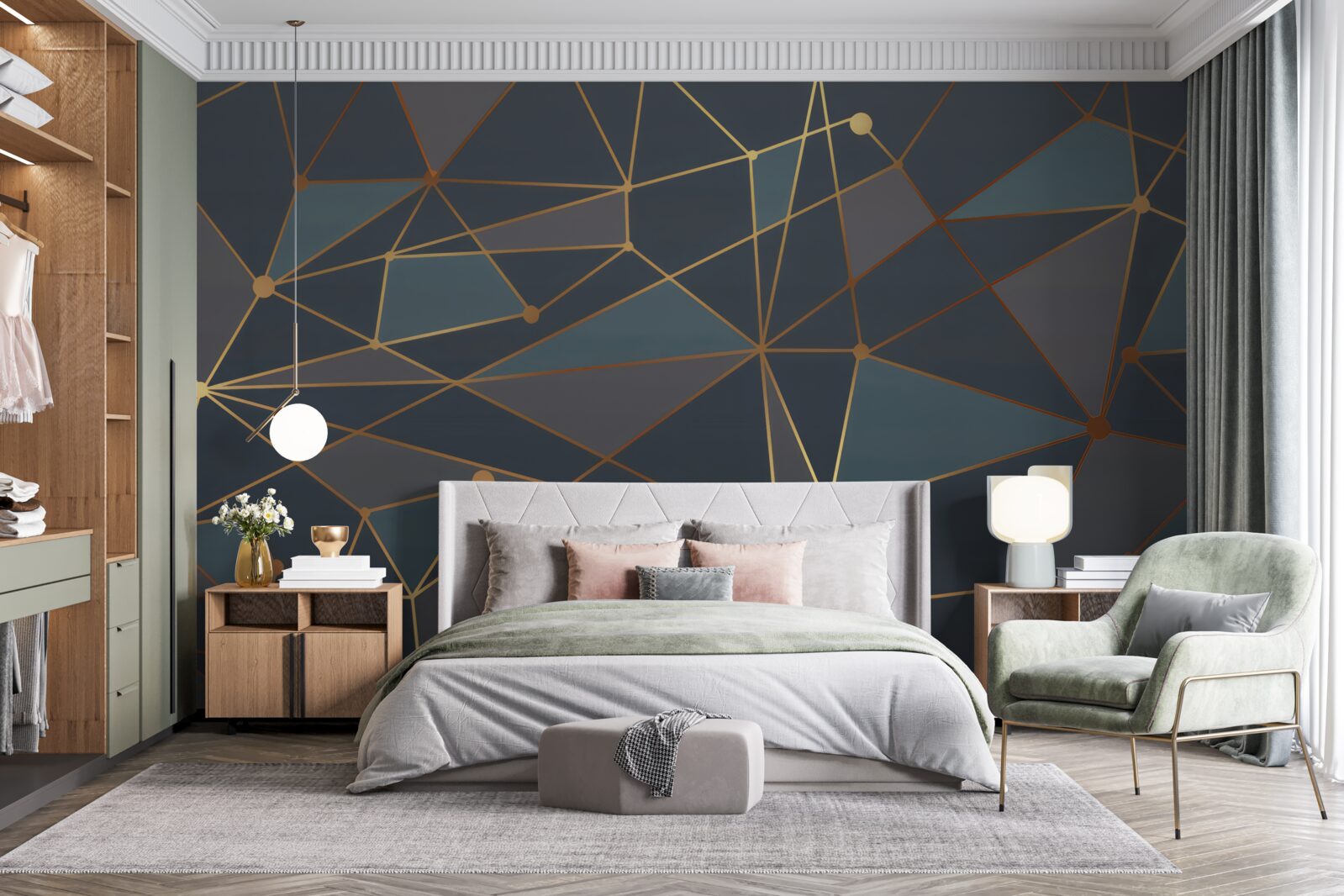 Fototapeta pozadie s geometrickými tvarmi v tmavých odtieňoch