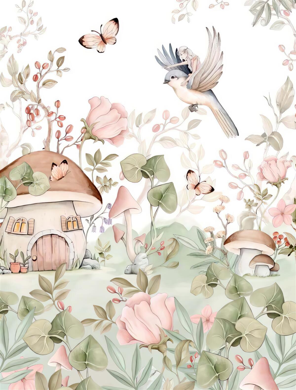 Fototapeta dievča sediace na vtákovi ukazuje prstom na dom