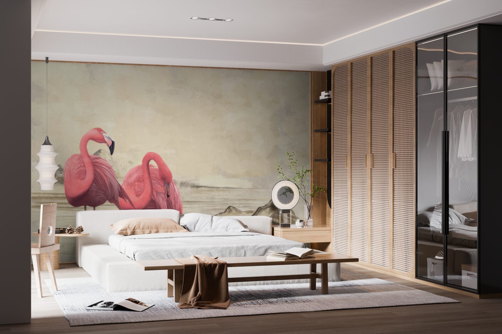 Fototapeta pár svetloružových plameniakov