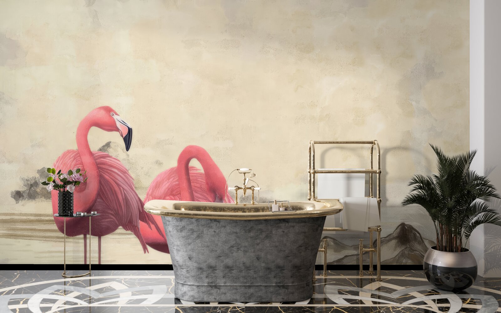 Fototapeta pár svetloružových plameniakov