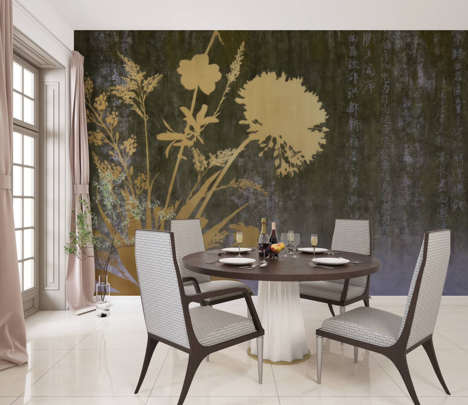 Fototapeta pozadie s obrázkami hieroglyfov a rastlín