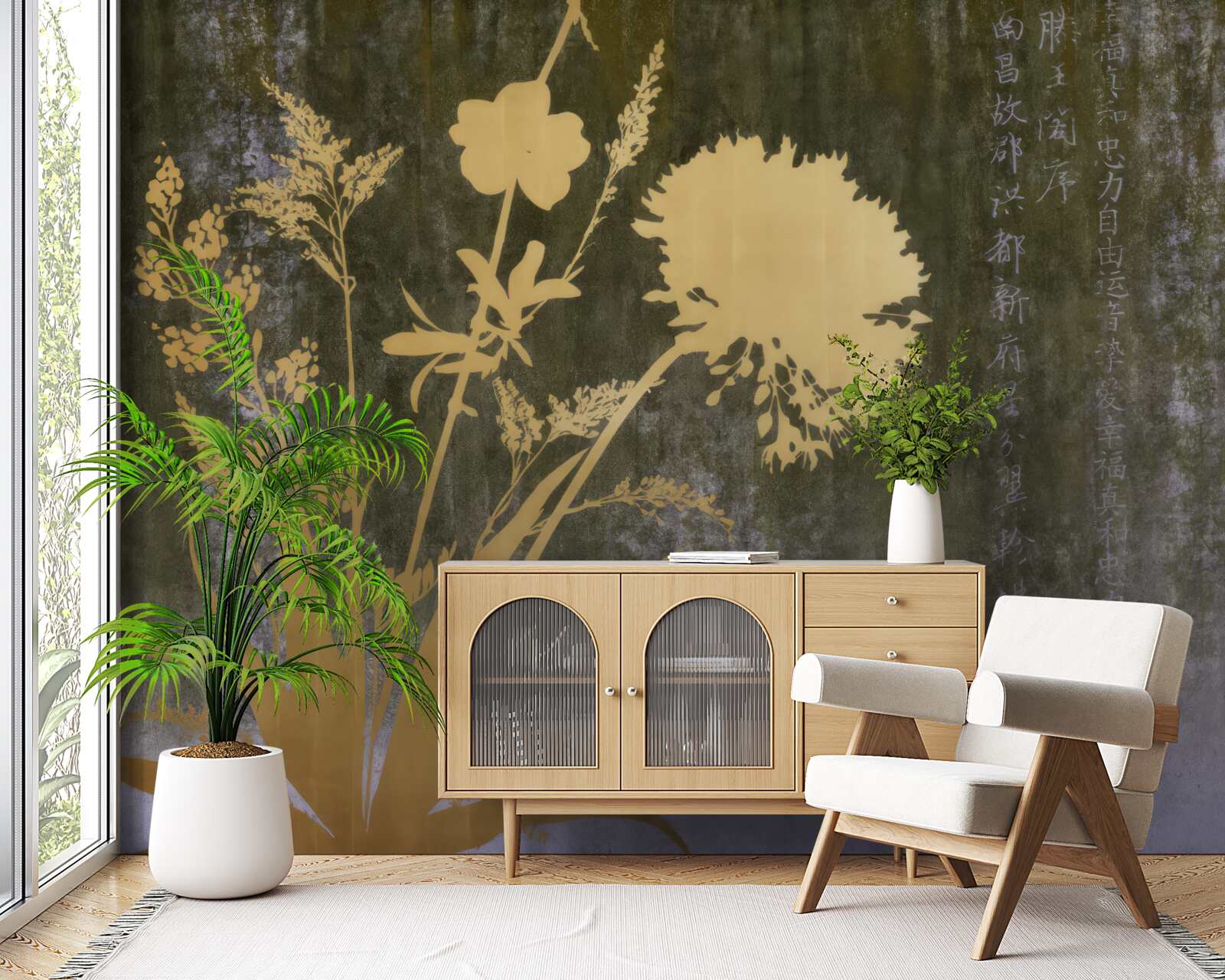 Fototapeta pozadie s obrázkami hieroglyfov a rastlín