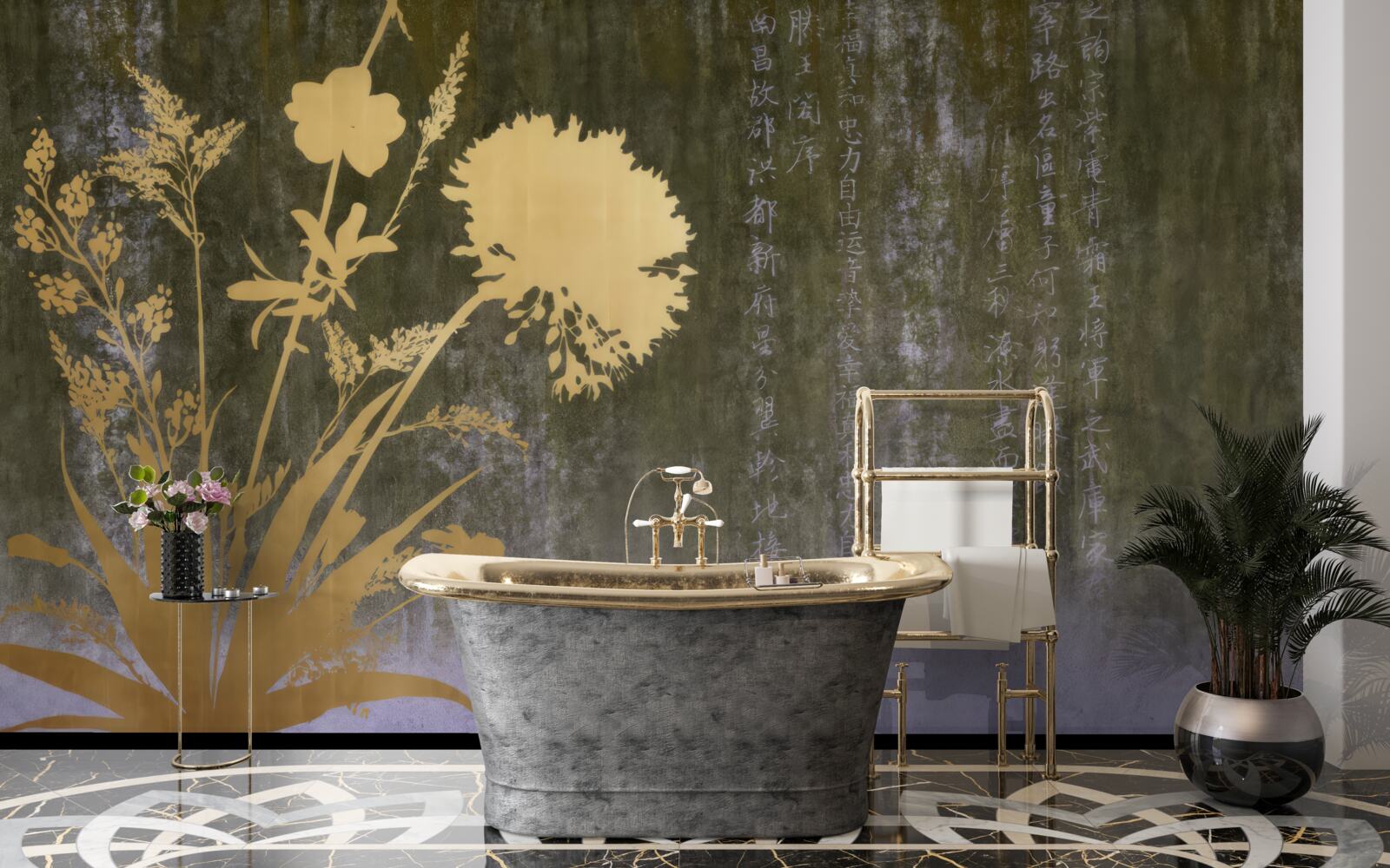 Fototapeta pozadie s obrázkami hieroglyfov a rastlín