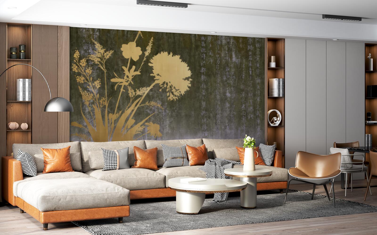 Fototapeta pozadie s obrázkami hieroglyfov a rastlín