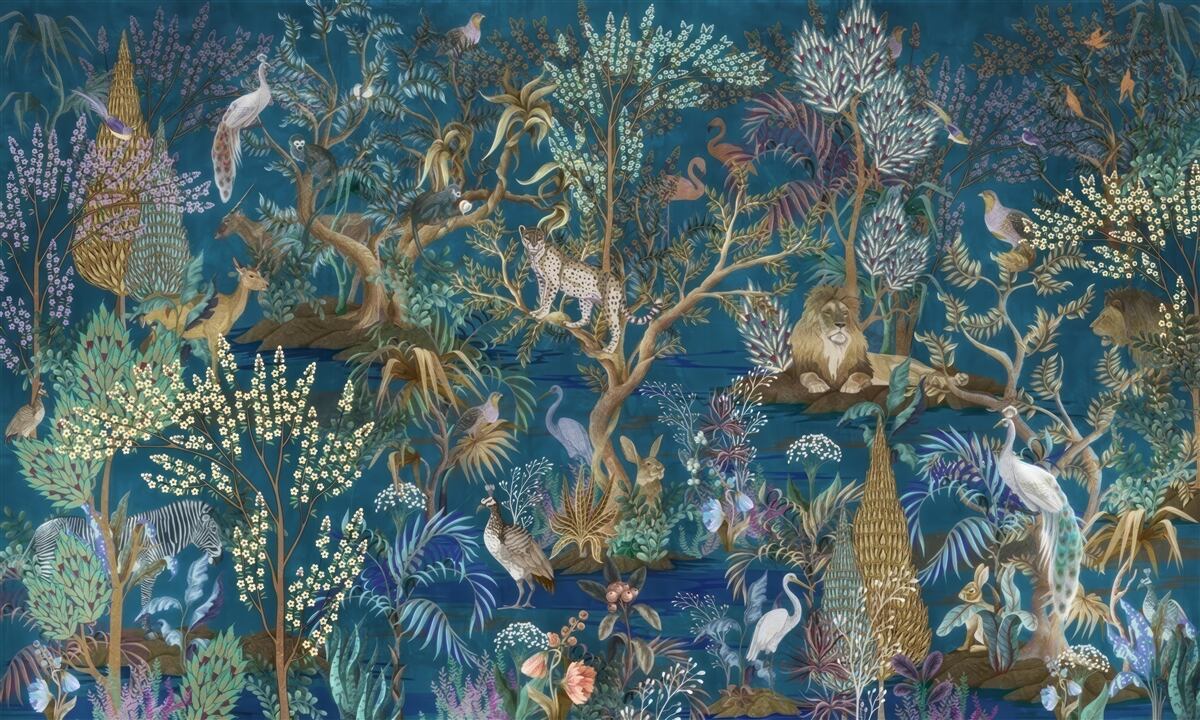 Fototapeta tmavé pozadie s obrázkami rastlín a zvierat