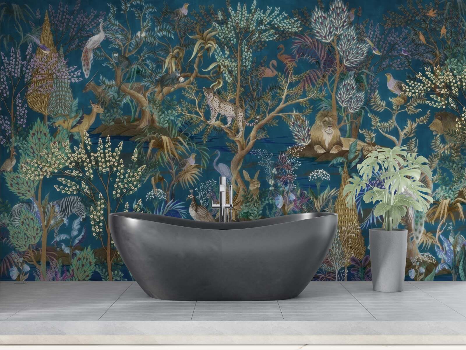 Fototapeta tmavé pozadie s obrázkami rastlín a zvierat