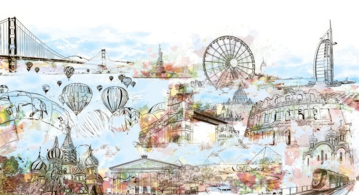 Fototapeta obrysy rôznych známych miest