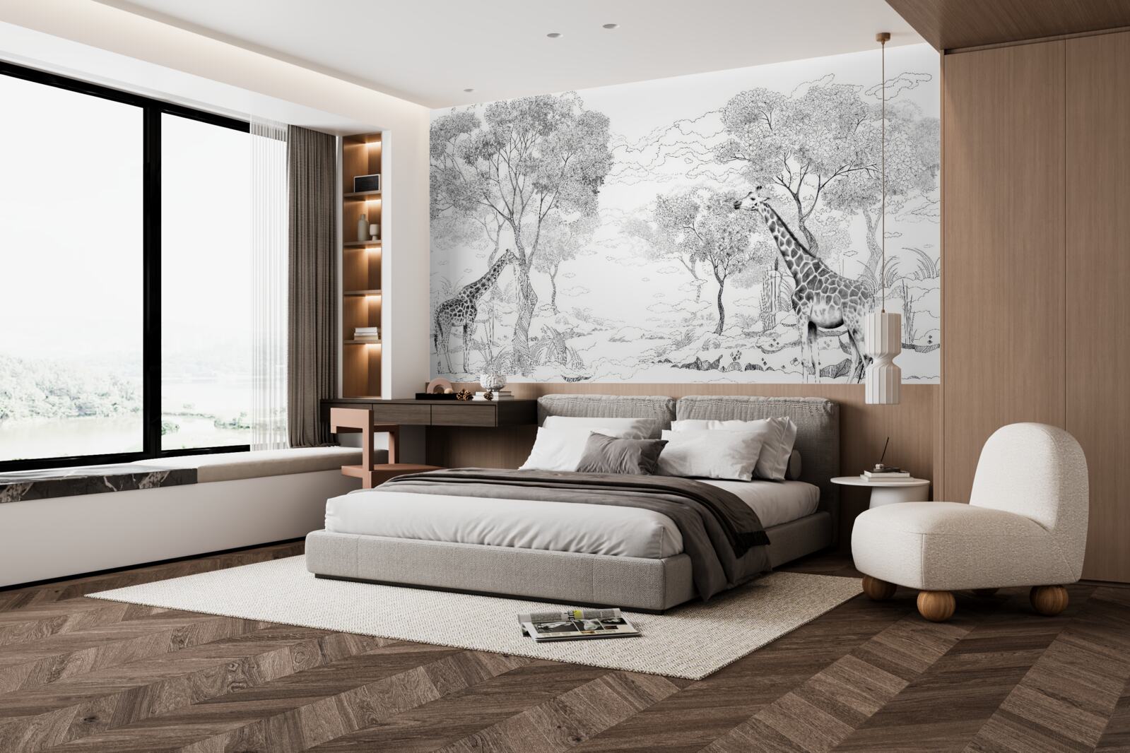 Fototapeta pri stromoch stoja dve žirafy