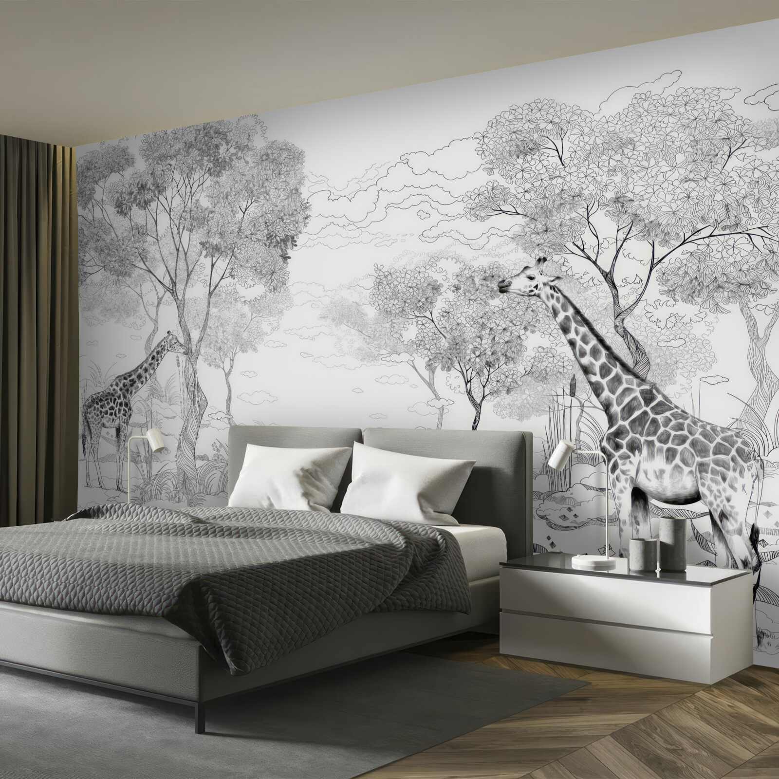 Fototapeta pri stromoch stoja dve žirafy