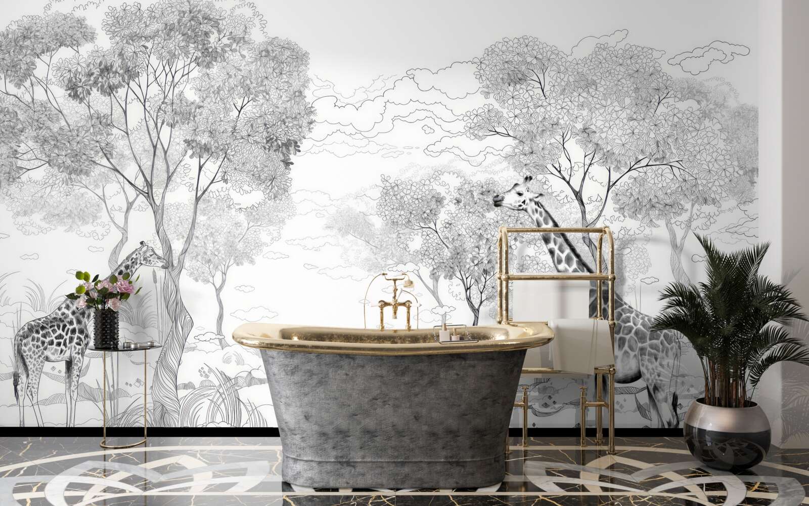 Fototapeta pri stromoch stoja dve žirafy