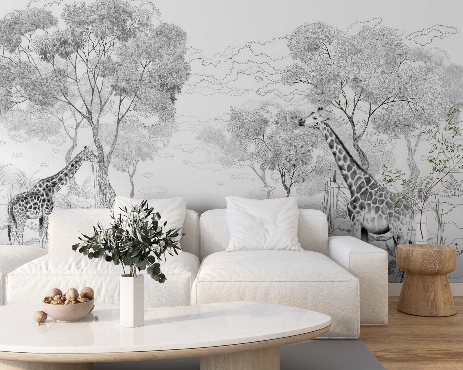 Fototapeta pri stromoch stoja dve žirafy