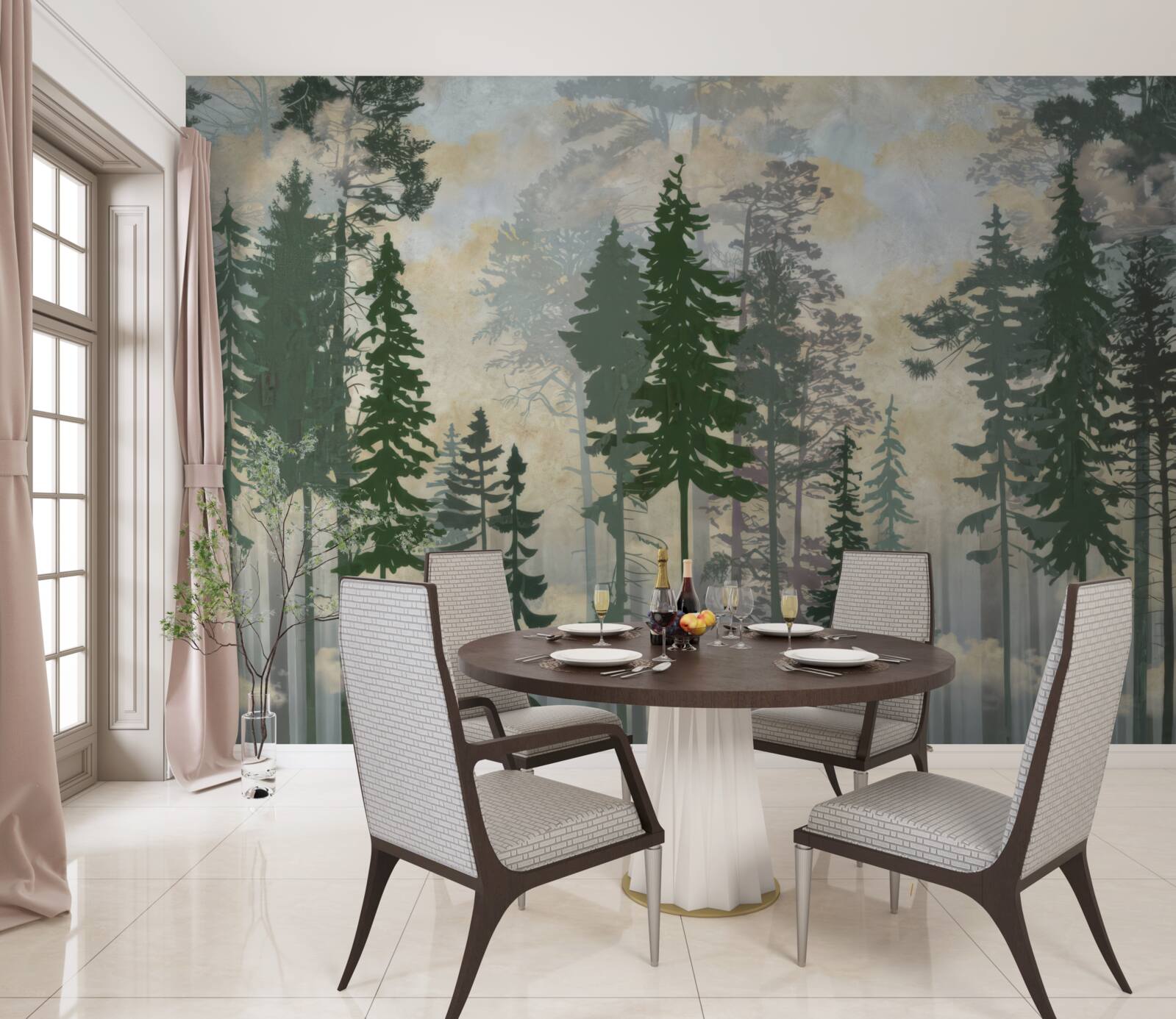 Fototapeta hmlistý les zahalený stromami