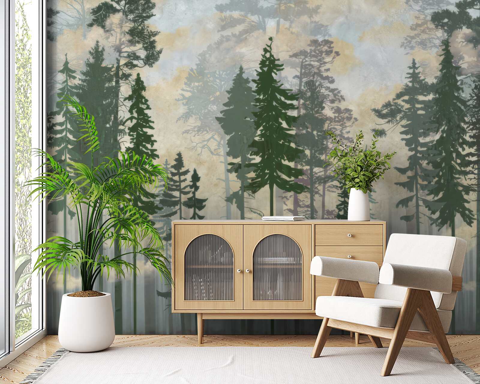 Fototapeta hmlistý les zahalený stromami