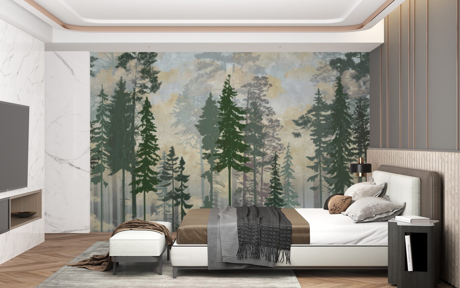 Fototapeta hmlistý les zahalený stromami