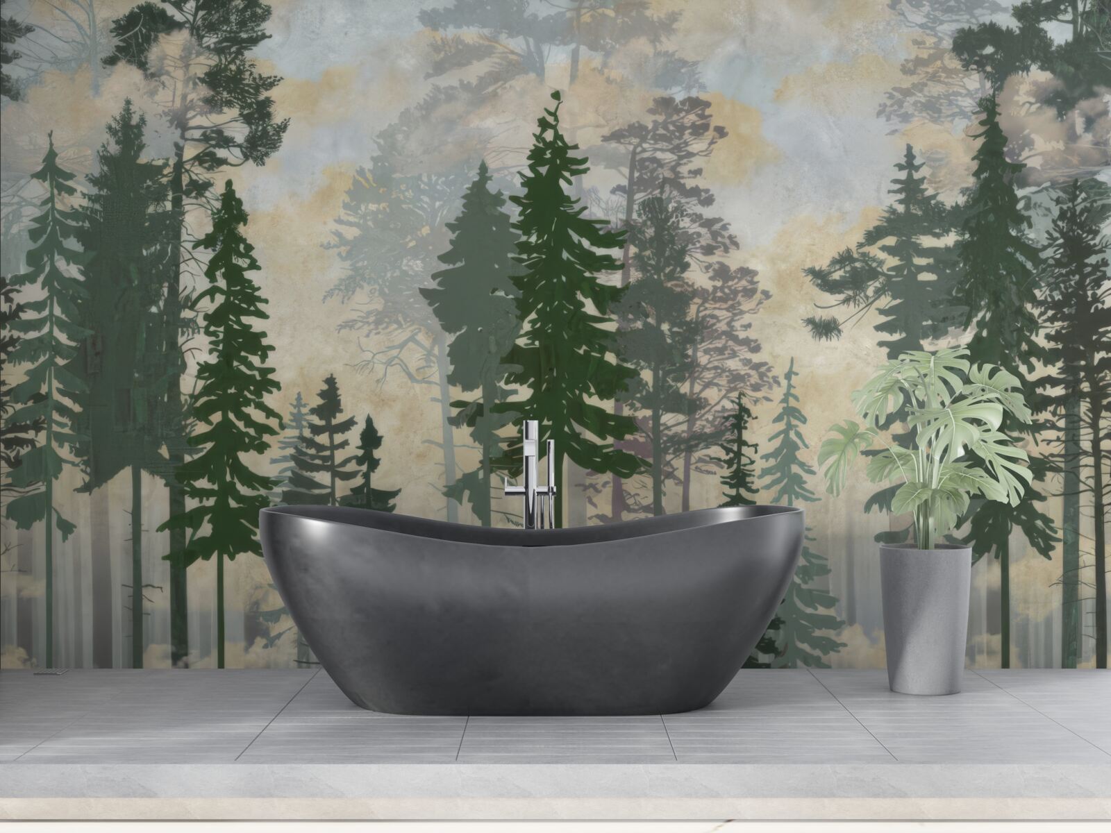 Fototapeta hmlistý les zahalený stromami