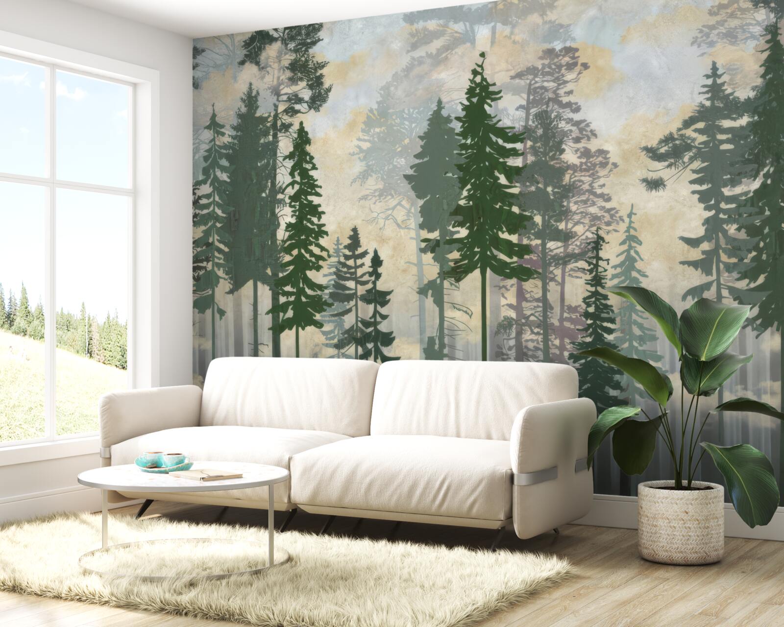 Fototapeta hmlistý les zahalený stromami